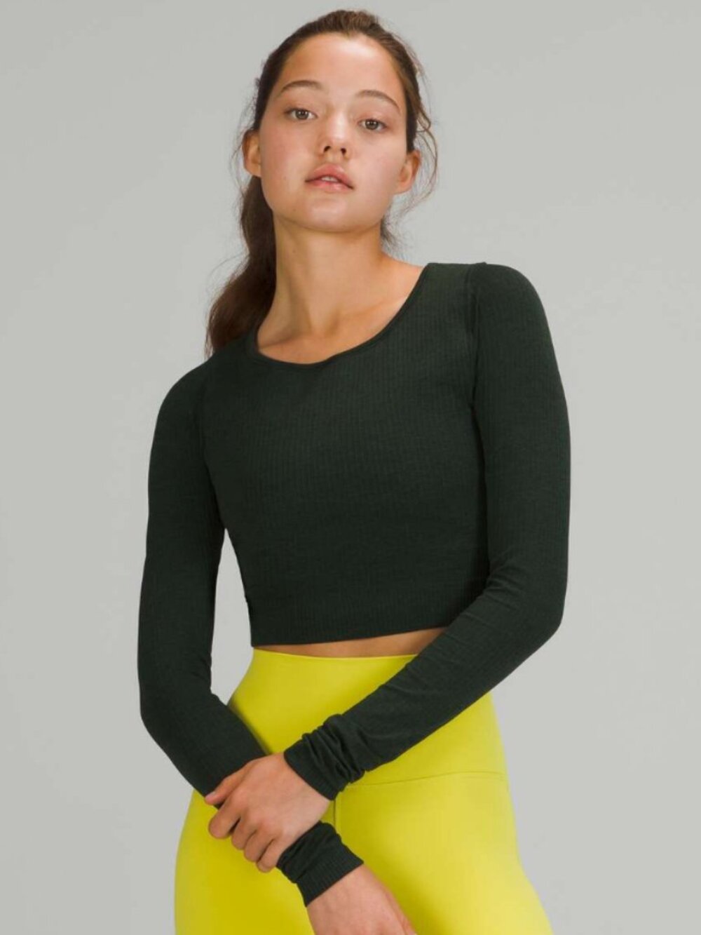 *Lululemon* Ebb to Street Cropped Long Sleeve in "Rainforest Green", size 6